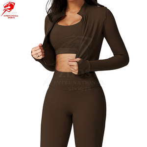 Ensemble de yoga 3 pièces de qualité supérieure, sans coutures, avec soutien-gorge de sport, leggings et veste pour l'entraînement physique et les vêtements de sport - Product Image 6
