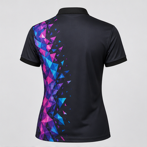 เสื้อโปโลคอจีนสีดำม่วงลายแตกแบบกำหนดเองสำหรับผู้หญิง แห้งเร็ว แขนสั้น ชุดทีม WPS-0834 - Product Image 3