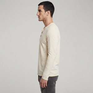 T-shirt Henley à manches longues pour homme, couleur unie, en coton, coupe classique, jersey tricoté décontracté - Product Image 2