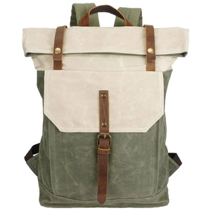 Canvas Rucksack Bag Vintage <b>Roll</b> <b>Top</b> Outdoor Pack Large Capacity Durable Cotton Design for Travel Hiking Daily Carry - Product Image 2