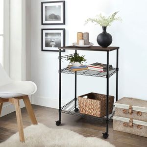 Carrello da Cucina a 3 Ripiani con Struttura Robusta e Finitura in Legno Rustico - Product Image 2