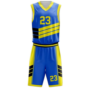 Conjunto de Camiseta de Baloncesto Azul y Amarillo 23, Sublimada, Cuello en V, Sin Mangas, Poliéster que Absorbe la Humedad, Uniforme Deportivo para Hombre - Product Image 5