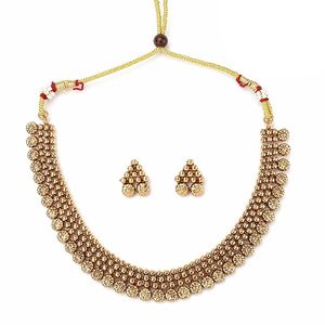 Ensemble collier ras-de-cou et boucles d'oreilles plaqué or avec motif floral imitation perle pour femme, bijoux ethniques de mode pour mariage - Product Image 6