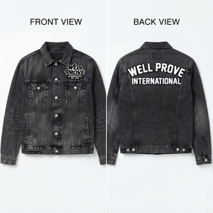 Veste en jean blanche écologique de qualité supérieure pour homme, 400 GSM, en sergé de coton, avec logo chenille personnalisé, devant à empiècements, style streetwear - Product Image 6