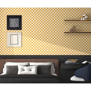 Papel Tapiz Moderno con Diseño de Mosaico a Cuadros Naranja y Blanco, 17.7''x78.8'', Autoadhesivo, Desprendible, Papel de Contacto con Rejilla, Removible - Product Image 4