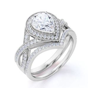 Vintage Milgrain 1.75 Carat Pear Shape Moissanite Engagement <b>Ring</b> <b>Set</b> in Platinum Plated <b>Sterling</b> <b>Silver</b> Luxury - Product Image 1