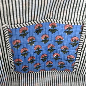Hand-Block Printed Quilted Tote Shopping <b>Bag</b> From India Multi-Color Floral Design with Two <b>Shoulder</b> <b>Straps</b> and Lining Wholesale - Product Image 3