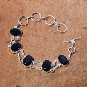 Natural Blue Sapphire <b>Bracelet</b> 925 Sterling Silver <b>Bracelet</b> Handmade Oval Faceted Gemstone Jewelry Women Gift - Product Image 1