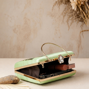 <b>Green</b> Floral Embroidered Designer Clutch Bag Elegant Evening <b>Purse</b> for Women Festive Wear - Product Image 5