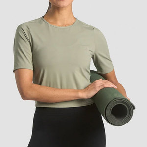 T-shirt de sport léger et court pour la gym, col rond, idéal pour l'été, personnalisable, haut de yoga en tissu spécial - Product Image 3