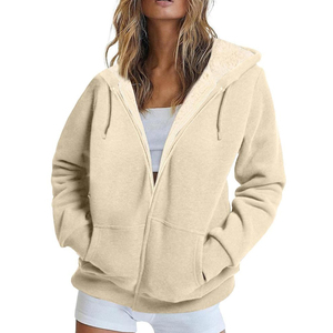 Sudadera con Capucha y Cremallera para Mujer, de Forro Polar, Color Liso, Manga Larga, Estilo Casual para Otoño, Largo Regular, Diseño Transpirable con Forro - Product Image 4