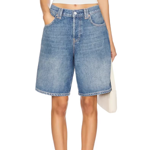 กางเกงยีนส์ขาสั้นผู้หญิง OEM ODM แบบสั่งทำทรงหลวม ขากว้าง ผ้าฝ้าย สไตล์ลำลองฤดูร้อน ย้อนยุค เอวสูง กางเกงครึ่งตัว ขายส่ง - Product Image 1