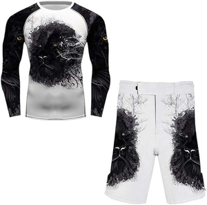 Conjunto de Camiseta Deportiva de Compresión con Estampado de Pantera Negra para Hombre, Manga Corta, Secado Rápido, Pantalones Cortos Blancos, Ropa Deportiva - Product Image 3