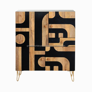 2024 dernière conception chaude meubles de maison modernes en bois 4 portes armoire de rangement Style Vintage Buffet pour salon hôtel maison Bar - Product Image 2