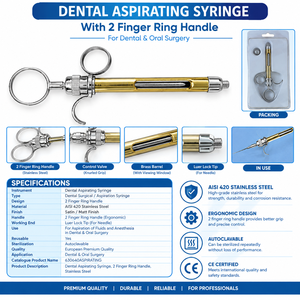 Cartouche de seringue dentaire aspirante pour anesthésie, manuelle, réutilisable, autoclavable, avec anneaux de maintien pour doigts et pouces, en titane doré et bleu, revêtement plasma - Product Image 6