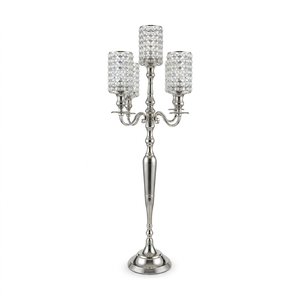 Candelabro Vela de 5 brazos con chimenea con cuentas de cristal Niquelado Pulido a mano Candelabro decorativo moderno hecho a mano - Product Image 2