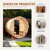 Sauna Barel Kayu Cedar Merah Premium untuk Luar Ruangan dengan Beranda dan Jendela Setengah Lingkaran Bersertifikasi ETL Kontrol WiFi Pintar NZ Garden Retreat