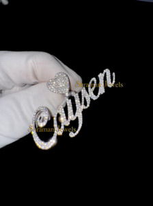 925 Plata personalizable nombre letra cursiva completo Iced Moissanite diamante corazón fianza colgante collar regalo de moda para él o ella - Product Image 6
