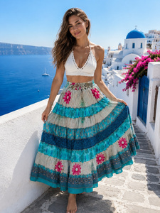 Stylish Bohemian Patchwork <b>Long</b> <b>Skirt</b> for Women Vintage Recycled Silk Breathable & Eco friendly <b>Skirt</b> for Beach & Daily Wear - Product Image 2