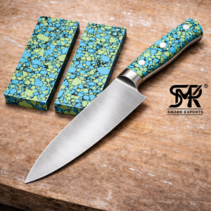 Escala de mango de cuchillo de piedra turquesa verde oscuro, ecológica, hecha a mano, de alta durabilidad, en bruto, para cuchillos de chef profesionales personalizados - Product Image 6