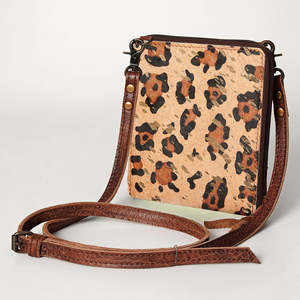 Sac bandoulière en cuir véritable à imprimé léopard pour femme, petit sac messager à fermeture éclair tendance - Product Image 1