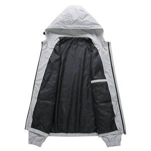 Men's Gray Hooded Puffer <b>Jacket</b> Zipper Closure Casual Solid Color Polyester Windproof Autumn Wear Regular Fit - Product Image 6