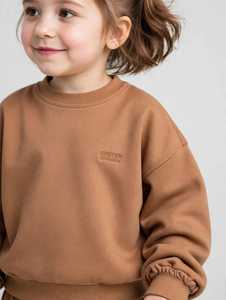 Ensemble de survêtement en coton marron pour filles, manches longues, col rond, coupe ample, couleur unie, pantalon de jogging avec poches latérales, tenue décontractée d'automne - Product Image 6