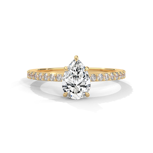 IGI Certified Pear Cut Lab Grown <b>Diamond</b> Engagement <b>Ring</b> Women Gold Pavé Band Wedding Jewelry - Product Image 1