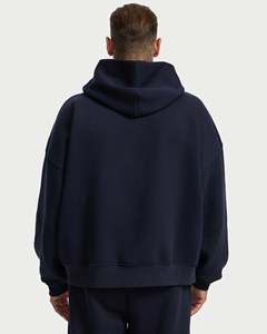 Sweat-shirt à capuche zippé surdimensionné pour homme, en coton molletonné épais, bleu marine, personnalisé, de haute qualité, style décontracté. - Product Image 2