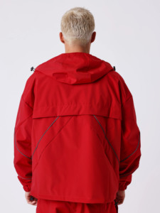 <b>Mens</b> <b>Red</b> Windbreaker Tracksuit Set Oversized Hooded Jacket and Cargo Jogger Pants Lightweight Streetwear Sportswear Outfit Water - Product Image 4