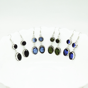Pendientes Colgantes de Piedras Preciosas de Ónix Azul Verde Negro Oxidado Plateado al por Mayor con Forma de Lágrima Redonda |   Pendientes de Plata con Diseño de Gota - Product Image 1