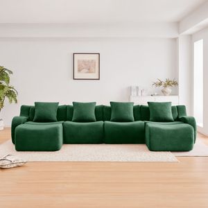 Divano a U Senza Struttura in Tessuto Teddy 32D ad Alta Densità, Design Antiscivolo, Braccioli Curvi, Nessun Montaggio Richiesto, per Soggiorno - Product Image 3