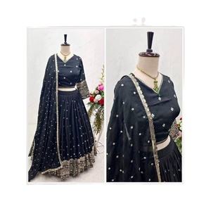 Bordado Semi-Cosido Reversible Chinon Seda Lehenga Choli Dupatta Conjunto para Mujeres Fiesta Estilo Casual Código Renuka - Product Image 5