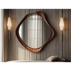 Miroir mural en bois moderne avec cadre décoratif de forme organique pour chambre à coucher et salon - Product Image 2
