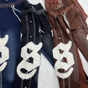 2026 Chándal de invierno vintage personalizado con bordado inverso y media cremallera, estilo streetwear, y pantalones de chándal acampanados con lavado ácido y efecto desgastado - Product Image 6