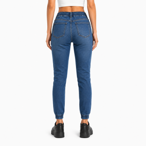 Custom Women Jogger <b>Jeans</b> <b>Elastic</b> Drawstring <b>Waist</b> Cuffed Ankle Stretchy Denim Pants Light Shade Casual Women Denim <b>Jeans</b> - Product Image 2