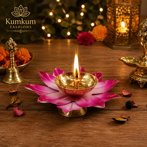 Modern Elegant <b>Brass</b> Diya <b>Candlestick</b> <b>Holder</b> with Lotus Design Crystal Gold Finish for Home Dining Table Room Home Decoration - Product Image 3