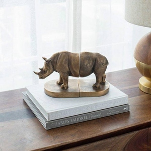Juego de sujetalibros de aluminio fundido con diseño vintage de rinoceronte, acabado en bronce, soporte decorativo para libros con diseño de animales salvajes, personalizable. - Product Image 3