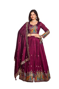 Elegant Vichitra Silk Lehenga Choli with <b>Sequin</b> Embroidery Lace Border Dupatta Blouse Set Floor-Length Winter Festive Wear - Product Image 2