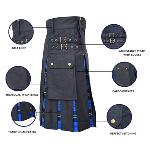 Venta al por mayor de kilt híbrido escocés personalizado para mujer, tela de algodón, pliegues de tartán azul Ramsay, suministros de fábrica - Product Image 6