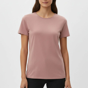 Camiseta Lisa para Mujer, Color Rosa Polvoriento, Casual, Manga Corta, Cuello Redondo, Corte Ajustado, Algodón, Verano, Moda Femenina, Básica - Product Image 1