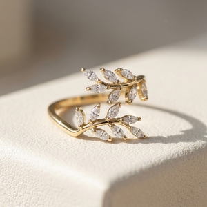 <b>Leaf</b> <b>Vine</b> Open Ring 14K Gold Lab Marquise Diamond <b>Leaf</b> Bypass Ring Adjustable Gold Ring Jewelry Anniversary Gift - Product Image 1