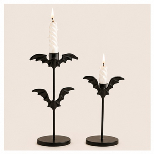 Wholesale <b>Matte</b> Black Iron Bat-Shaped Candelabra Taper Candle Holder Set for Spooky Halloween <b>Table</b> & Haunted Home Decor - Product Image 3