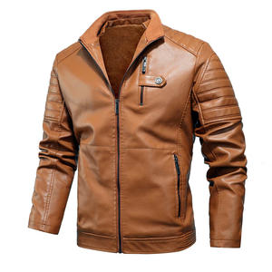 Blousons de moto en cuir PU pour hommes, coupe ajustée, imperméables, avec fermeture éclair, tendance mode hiver, décontractés, populaires et très vendus - Product Image 1