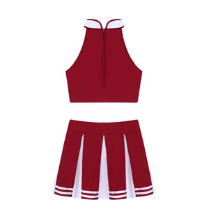 Conjunto de Uniforme de Porristas, Color Rojo y Blanco, Top Halter con Bloques de Color y Falda Plisada, Disfraz de Porrista para Mujeres Adultas y Jóvenes - Product Image 4