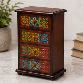 Armoire en bois massif faite à la main avec 4 tiroirs peints, design traditionnel, style antique, meubles de salon - Product Image 3