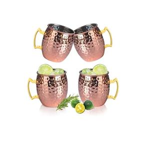 Ensemble de 4 tasses à Moscow Mule en cuivre martelé, 16 oz, avec doublure en acier inoxydable et poignées en laiton doré, pour boissons froides - Product Image 3