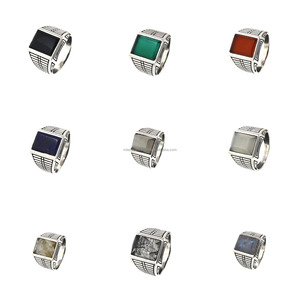 Pura Plata de Ley 925 lujo Original cristal hecho a mano Premium hombres piedra preciosa anillo de bodas ajustable ovalado cuadrado corte de pera - Product Image 5