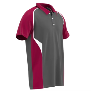 Polo à manches courtes pour homme, gris et rouge, à blocs de couleur, séchage rapide, tricoté, décontracté, vêtements de sport - Product Image 3