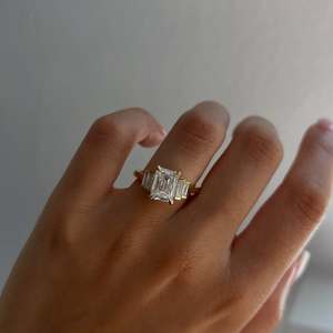 Elegant Emerald Cut Lab Grown Diamond Baguette Side <b>Stone</b> 925 Sterling Silver Engagement Ring VVS Diam IGI Certified Luxury - Product Image 4